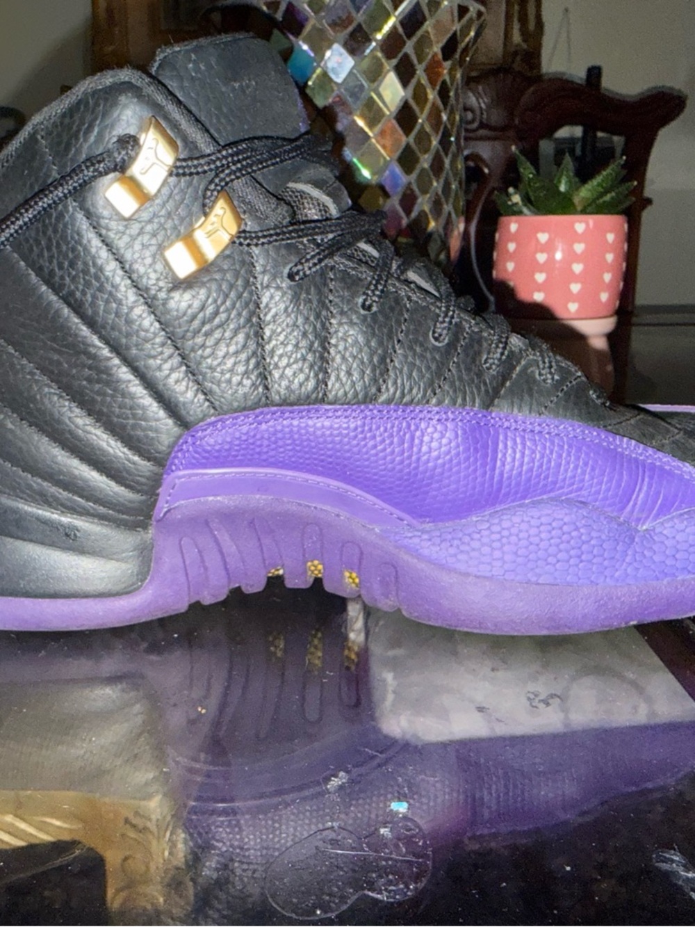 Jordan Retro High-Top Sneakers in Black, Purple & Gold